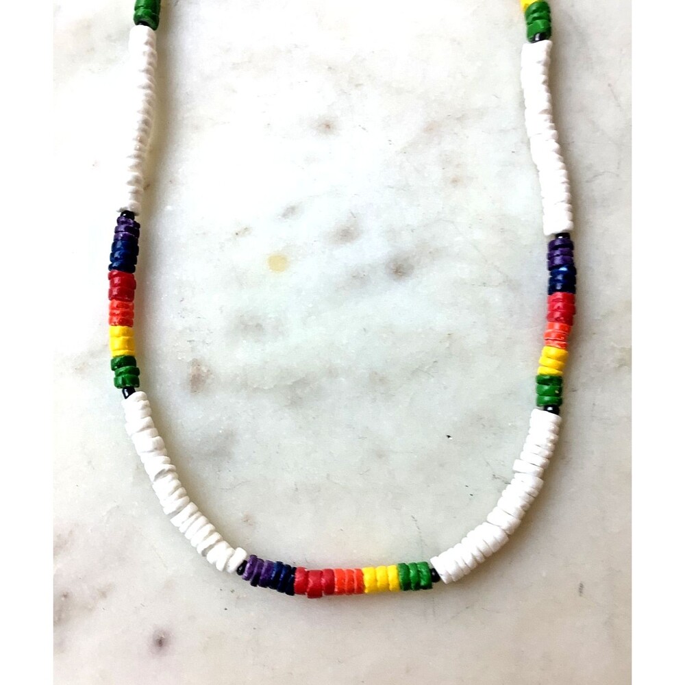 Vintage Rainbow Necklace Pride Heishi Shell Beach Surfer Boho 18"